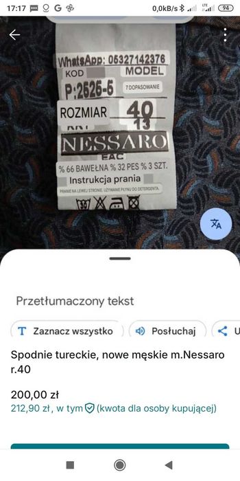 Spodnie tureckie nowe męskie m.Nessaro r.40