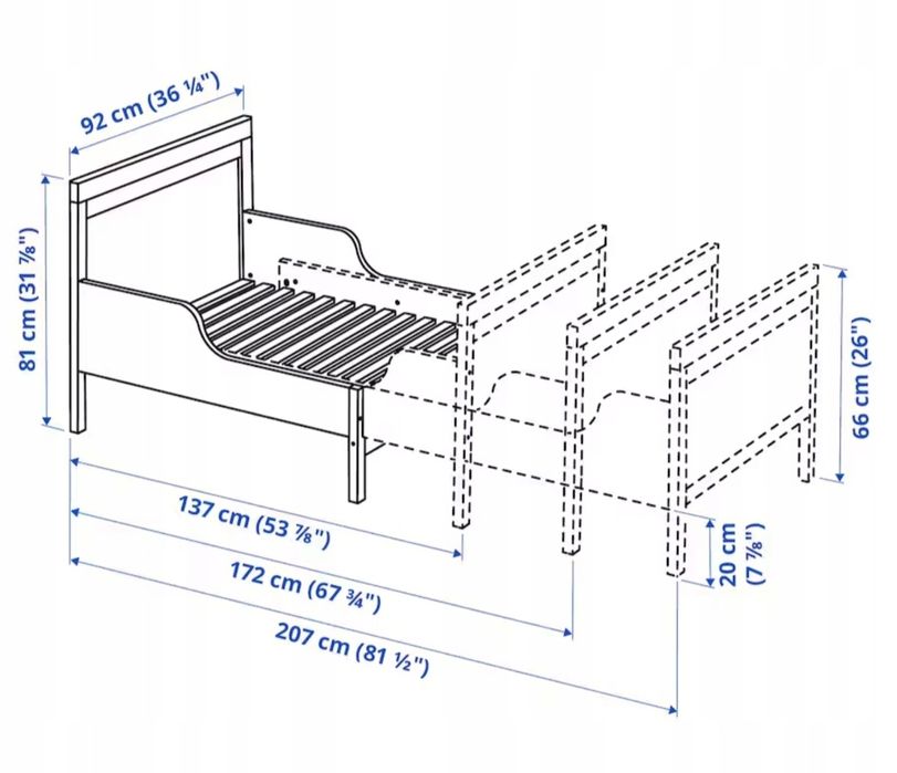 IKEA SUNDVIK Rozsuwana rama łóżka i dno łóżka 80x200 cm biały