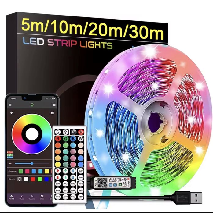 Світлодіодна LED стрічка 5м. Розумна LED стрічка Bluetooth та пультом