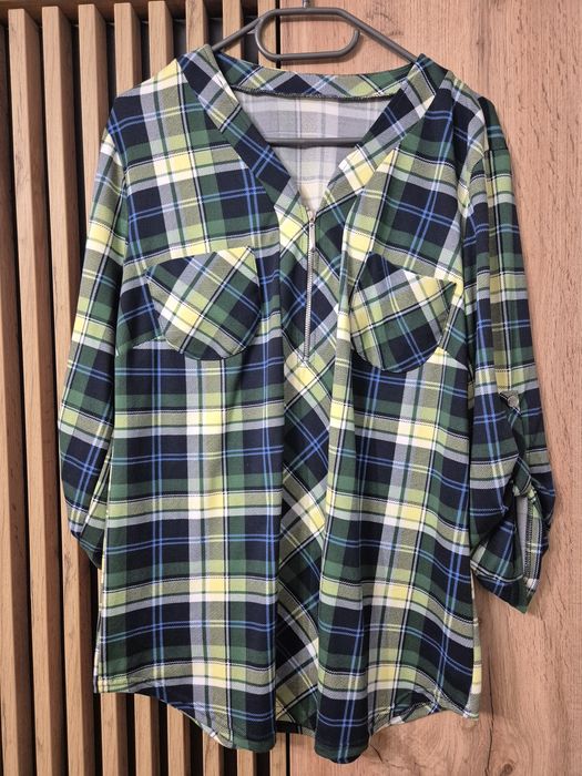 Zielona koszulowa bluzka w kratkę rozmiar L
