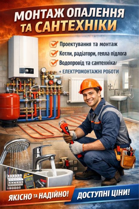 Монтаж опалення та сантехніки•Газ•Електрика•Гарантія