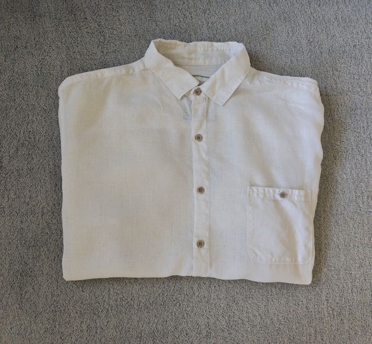 Męska koszula z krótkim rękawem Next XXL 100% Len Regular Fit Biała white
