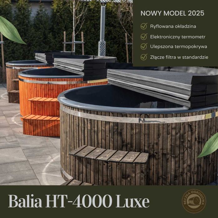 Balia ogrodowa z hydromasażem | Jacuzzi | LED | Piec | 200 cm | NOWOŚĆ