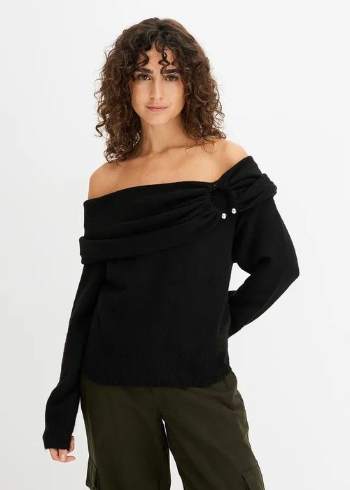 B.P.C sweter czarny z dekoltem carmen 40/42.