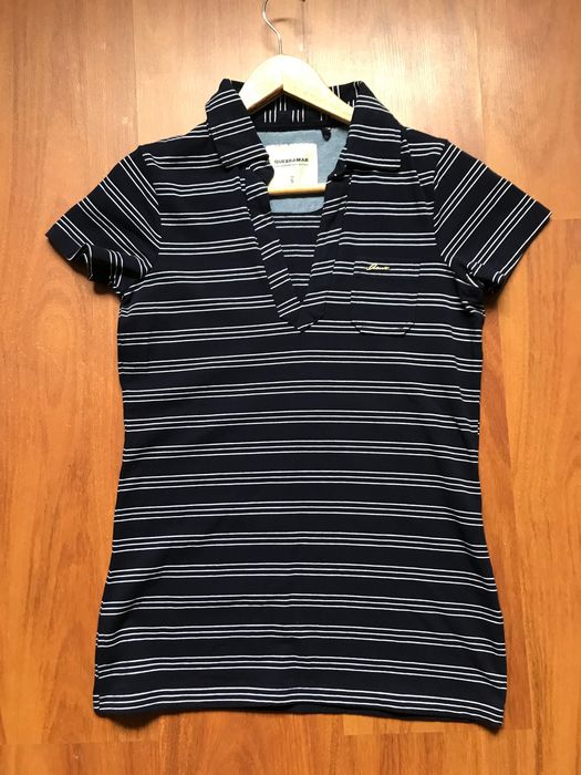 [Quebramar] Polo cintado azul escuro às riscas original
