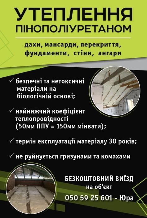 Утеплення піною , пінополіуретаном ( ППУ)