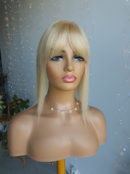 Tupet z włosów naturalnych mini tupet jasny blond refleksy