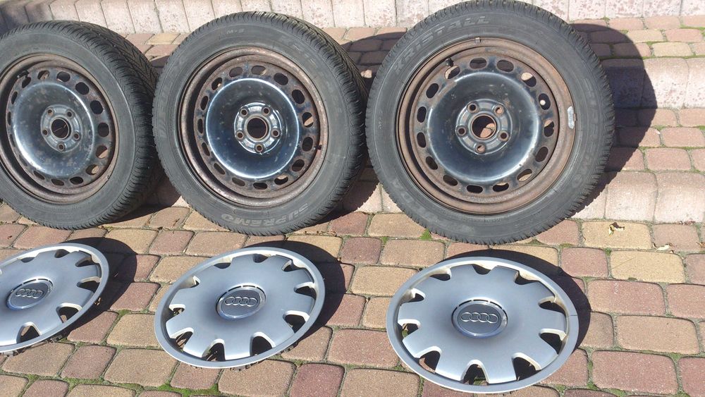 Koła zimowe z oryginalnymi kołpakami audi A4 b6 b7, A6 c5 205/55/16