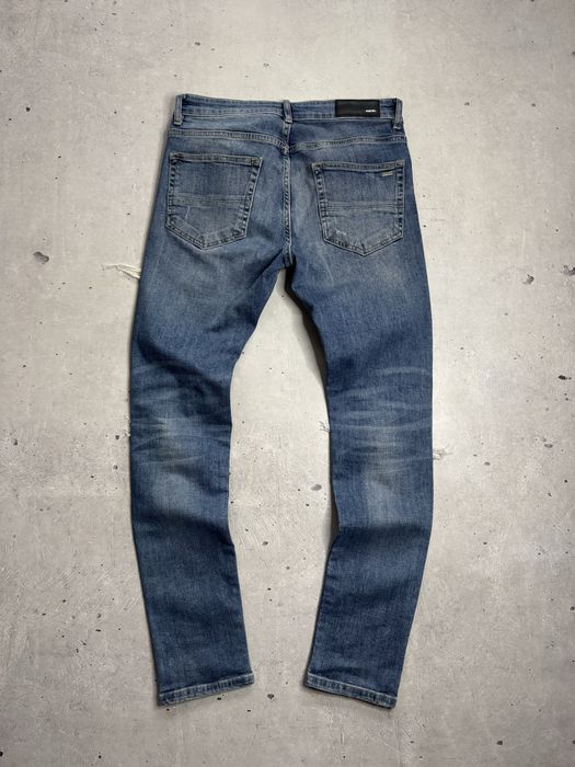 AMIRI MX1 Jeans Blue Denim джинси Амірі сині з шкіряними вставками