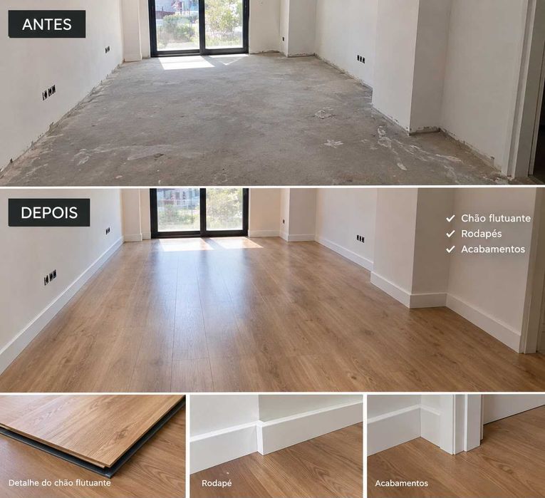 Boa Aplicação de Chão Flutuante, colocação de Rodapés e Acabamentos!
