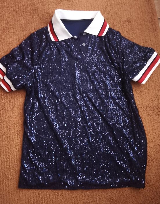 Polo de senhora azul marinho com lantejoulas T. L