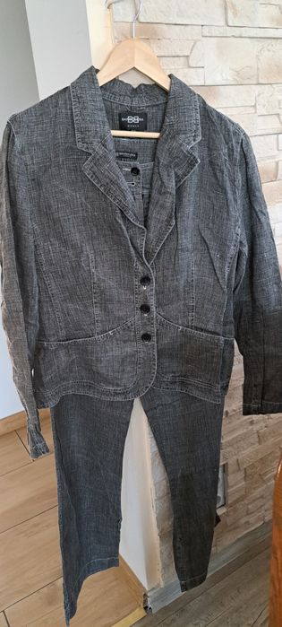 Garnitur len  L ciemni szary,spodnie szerokie