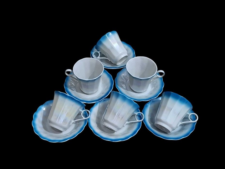 Новий Набір чашок кавових Дарунок "Синій люстр" Коростень фарфор 6 пар