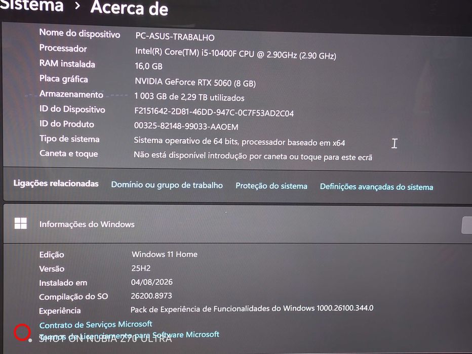 PC ASUS gaming i5 10ª geração RTX 5060
