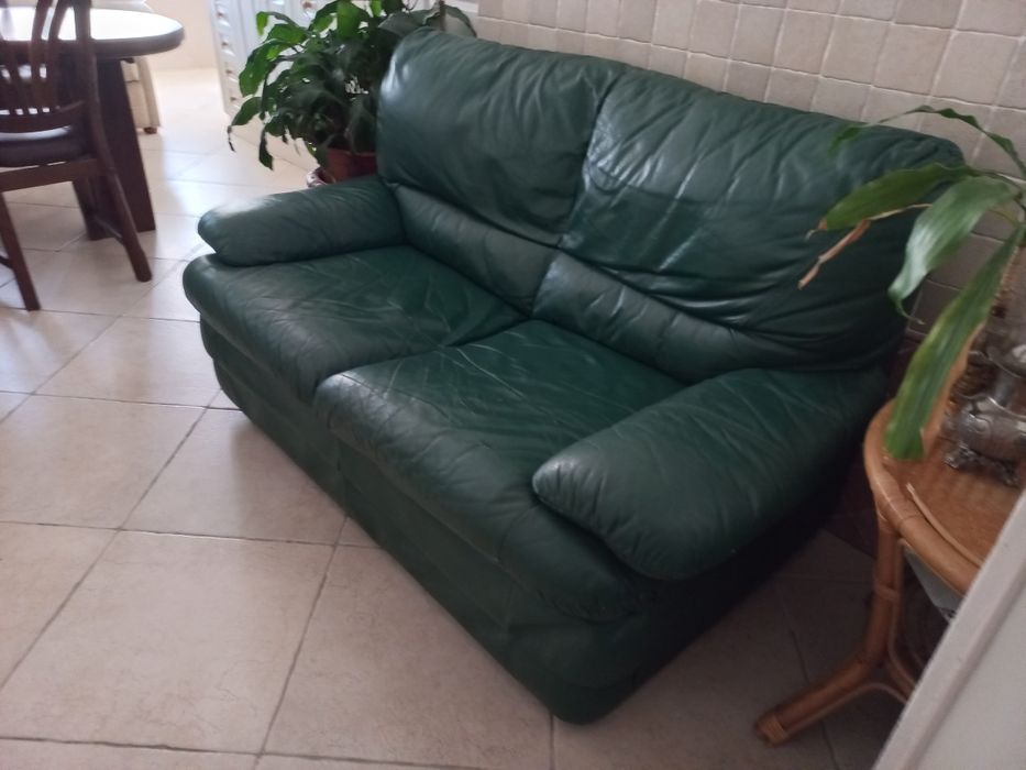 Sofá em pele cor verde dois lugares 20% de desconto até 30 de Novembro