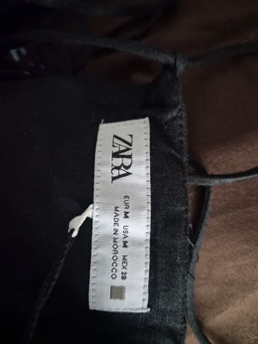 Czarna sukienka z lnem z drapowaniem, Zara rozm. M