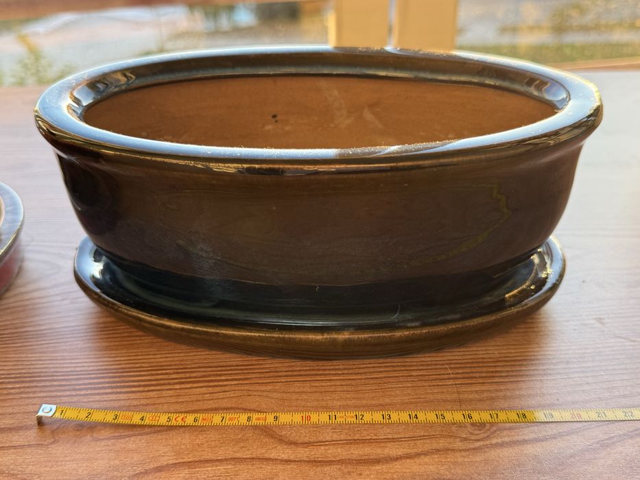 Vasos de cerâmica vidrada com prato - Bonsai