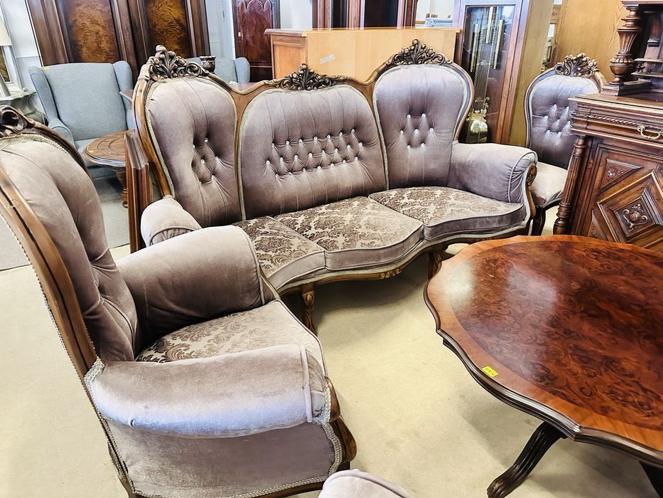 Duży komplet ludwkowski - sofa, 4 okazałe fotele i 2 krzesła :)