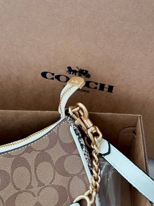 Сумка Coach / сумочка коач коуч коричнева біла