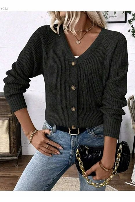 Sweter damski pleciony guziki w stylu minimalistycznym xl 5ia