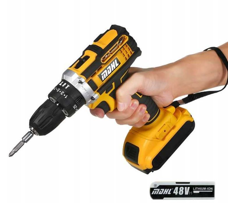 Udarowa Wiertarko-Wkrętarka Akumulatorowa Zestaw Bity Nowa Wkrętarka