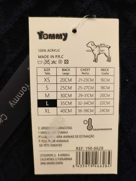 Casaco de Malha para Cão – Novo e Quentinho - L