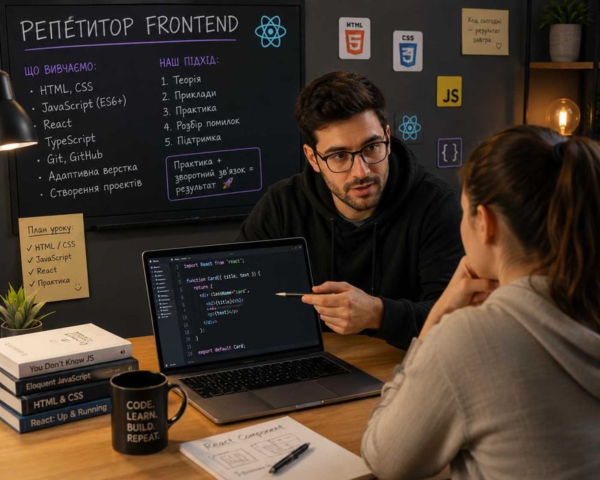Репетитор (Frontend/backend) з Javascript, React, next.js, React Native та Node.js