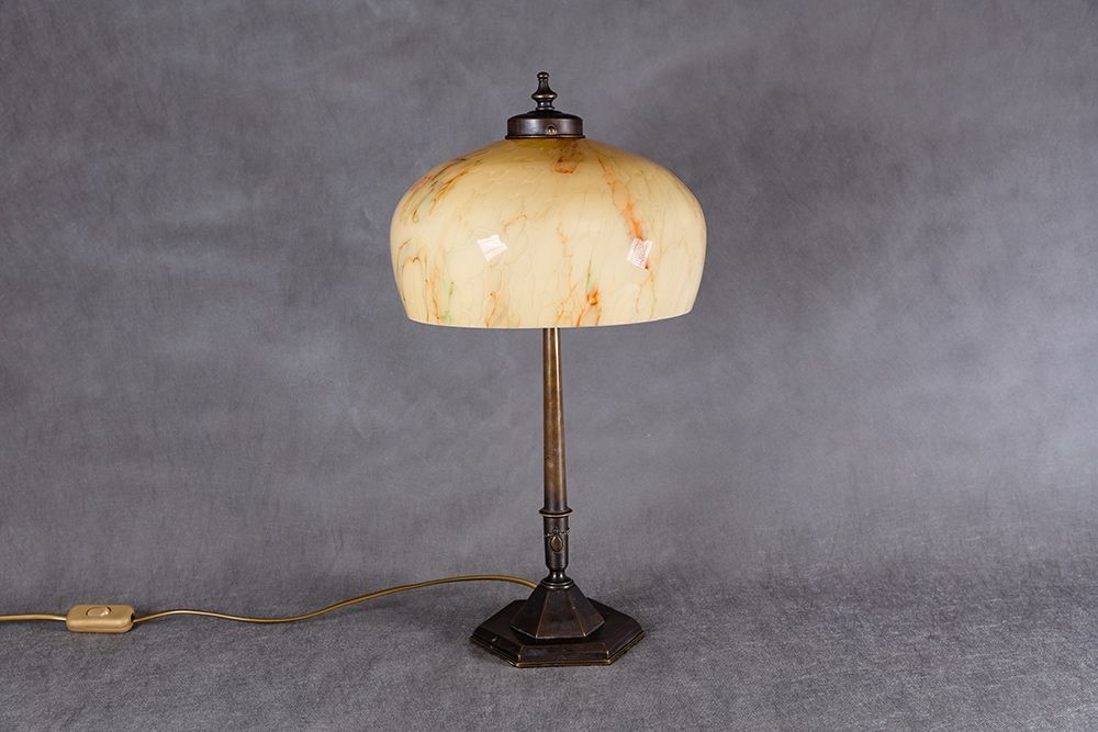 Stara mosiężna lampa gabinetowa / biurkowa, lata 40.–50. XX w.