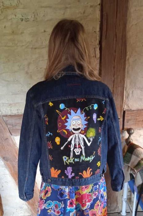 Ręcznie Malowana Kurtka Jeansowa Rick and Morty
