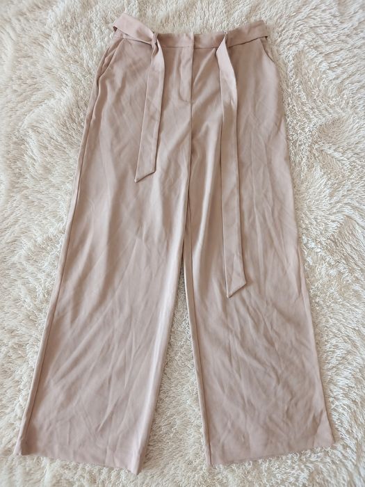Beżowe eleganckie spodnie wide leg XL