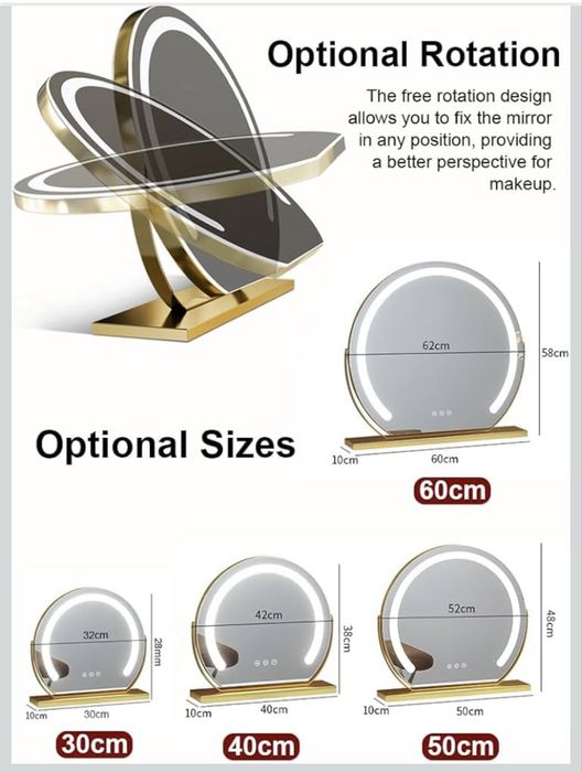 Lustro LED podświetlane 30cm na podstawie