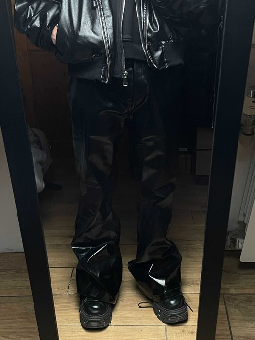 Black Glossy Faux Leather Flared Pants XL