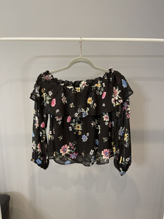 Czarna bluzka hiszpanka w kwiaty divided h&m 32 xxs