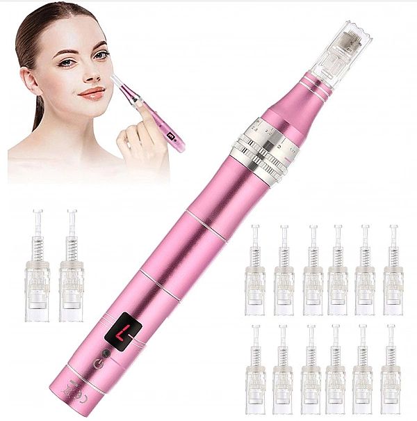 DERMA PRO Bezprzewodowy Derma Pen urządzenie do Mezoterapii + 12 Kartr