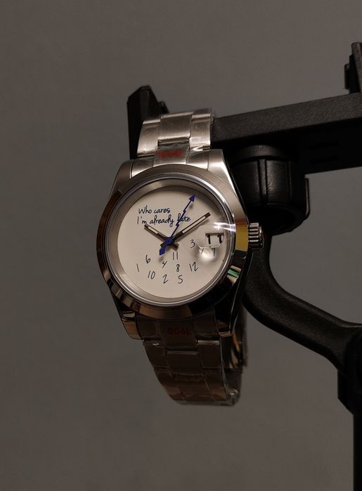 Seiko MOD Datejust Biały Napis I'm already late Oyster Custom NOWY