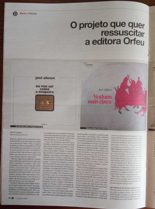 José Afonso	- - -		Jornal "I" 12 de Junho de 2020	- - - - -	Jornal