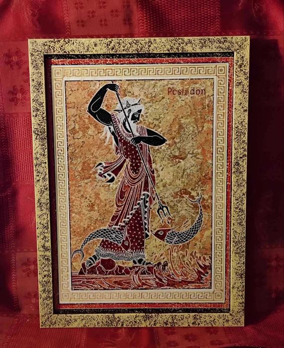 Картина,панно.Посейдон  морской бог и Одиссей .Античный стиль.Греция.