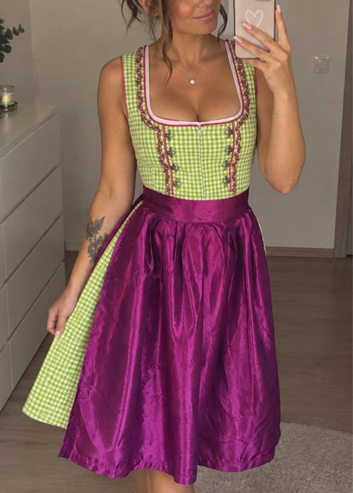 Sukienka dirndl octoberfest z fartuszkiem kratka stroj bawarska ludowa