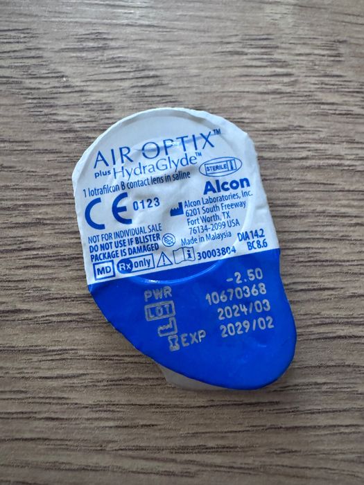 Контактні лінзи для очей Air optix Hydra Glyde Alcon -2.5, 1 шт