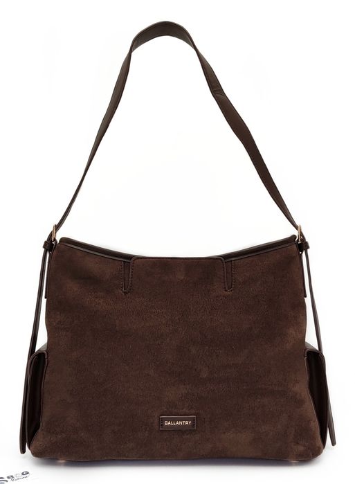 Torebka GALLANTRY na Ramię Czekoladowa Zamsz EKO Praktyczna Ponadczaso