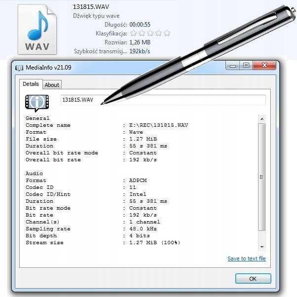 Dyskretny Dyktafon Szpiegowski w Długopisie - Nagrywaj do 15H + 8GB