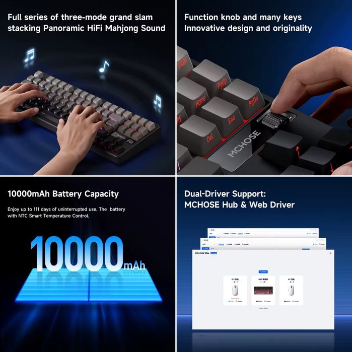 Бездротова RGB механічна клавіатура Mchose G87 10000mAh, 87%+роллер