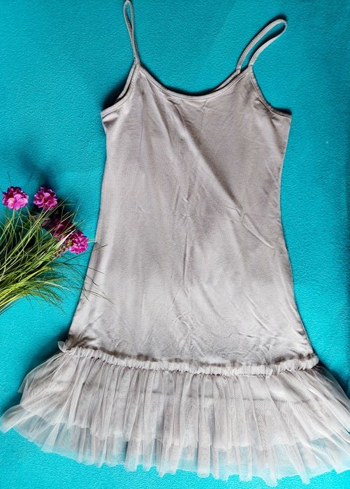 Halka szara tiul pod sweter tunika z tiulem