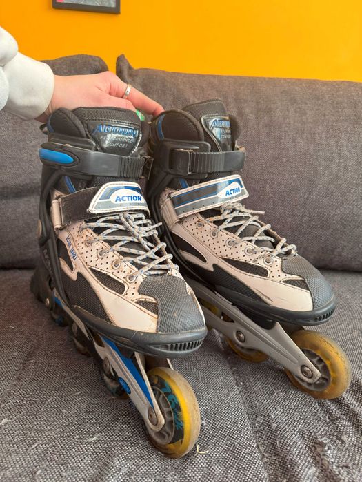 Rolki, 38, damskie, męskie, niebieskie, białe, Action, unisex