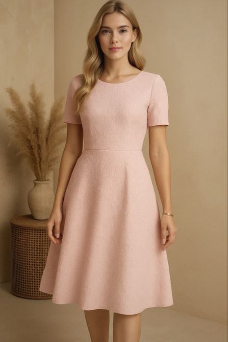 Sukienka pudrowy róż midi L/XL wesele komunia chrzciny elegancka