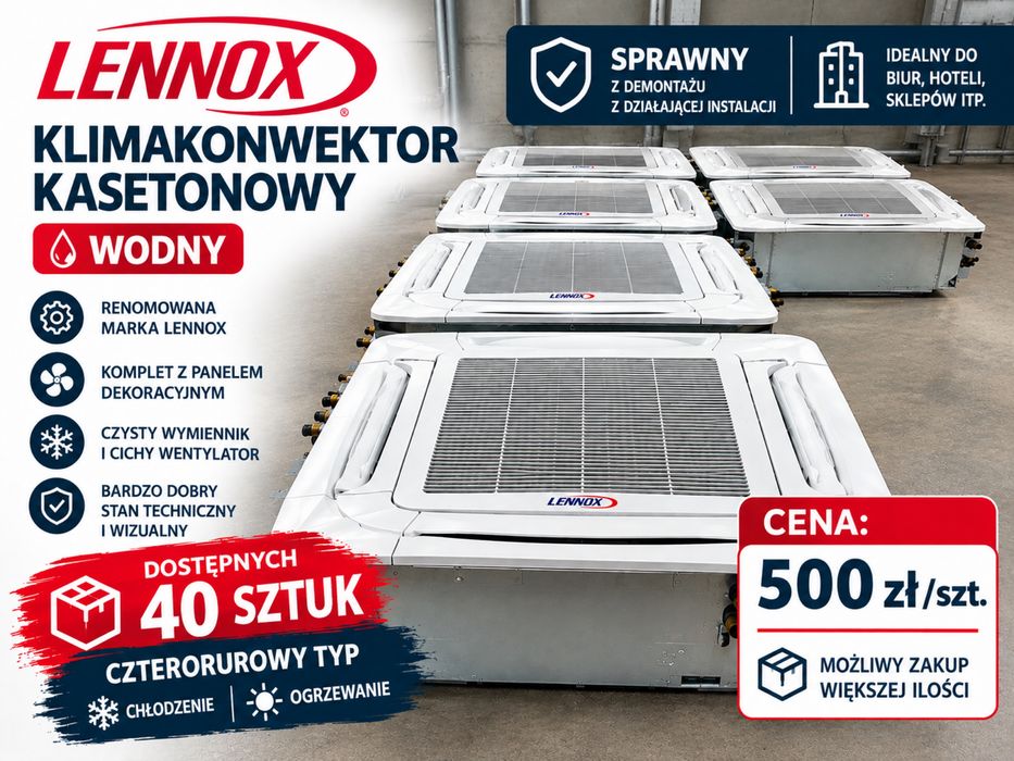 Klimakonwektor kasetonowy LENNOX | Wodny | Bardzo dobry stan | 40 szt.
