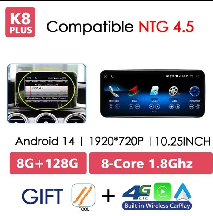 Android 14 mercedes classe a sistema ngt4.5 8g 128g