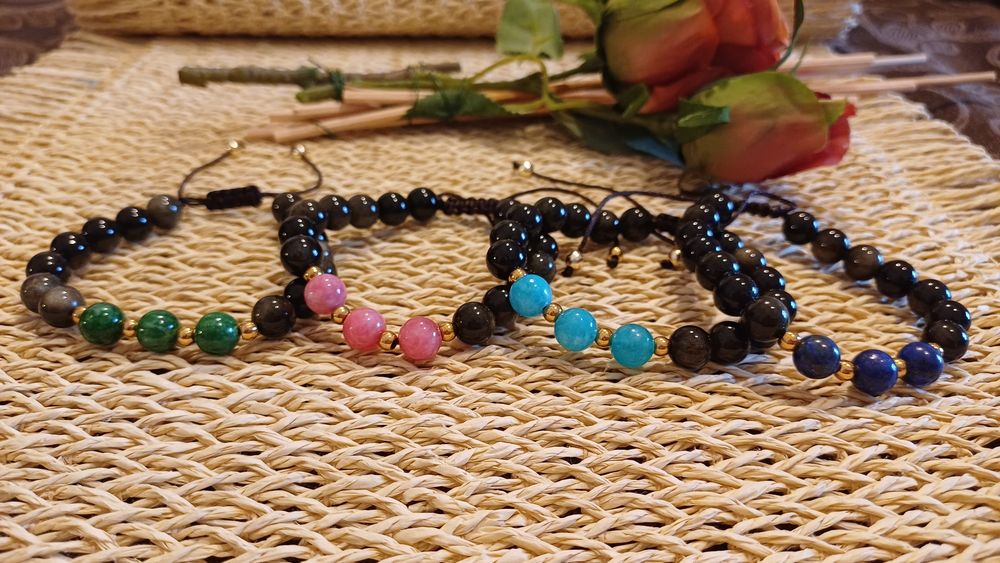 Pulseira Feminina Pedras 8mm Obsidiana Gold  - Pulseiras Me4You