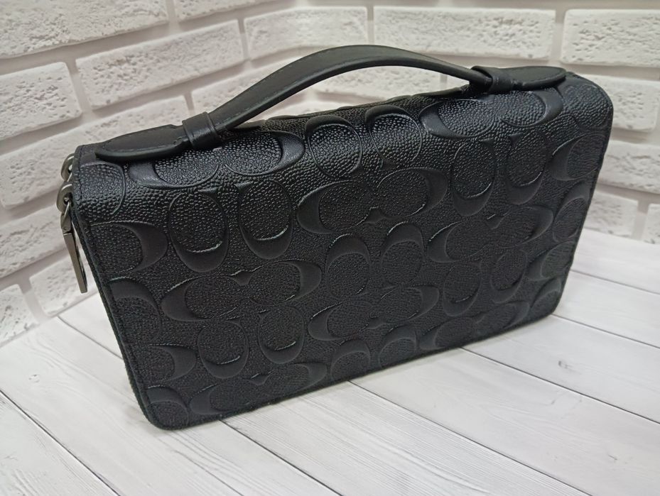 Шкіряна барсетка Coach клатч 2 молнії