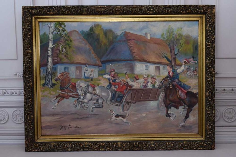 Jerzy Kossak - Wesele Krakowskie - Polski Stary Obraz Olejny